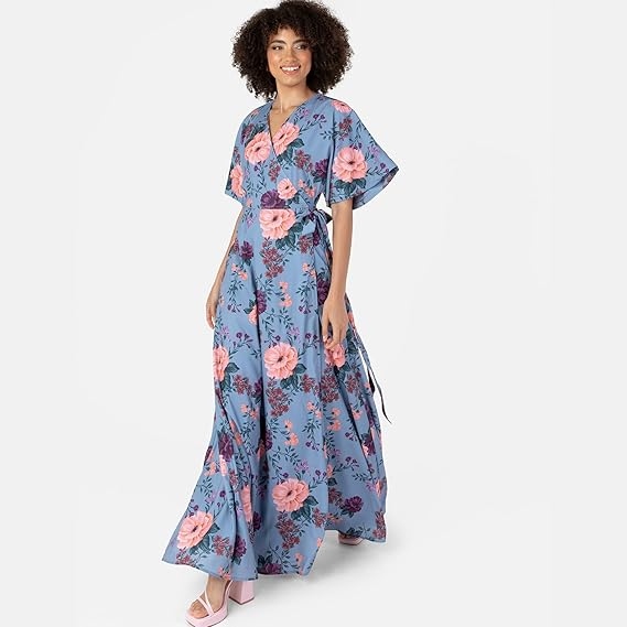 Anaya Maxi Šaty Modré S Květinami A Rukávem 3/4 44 6FA