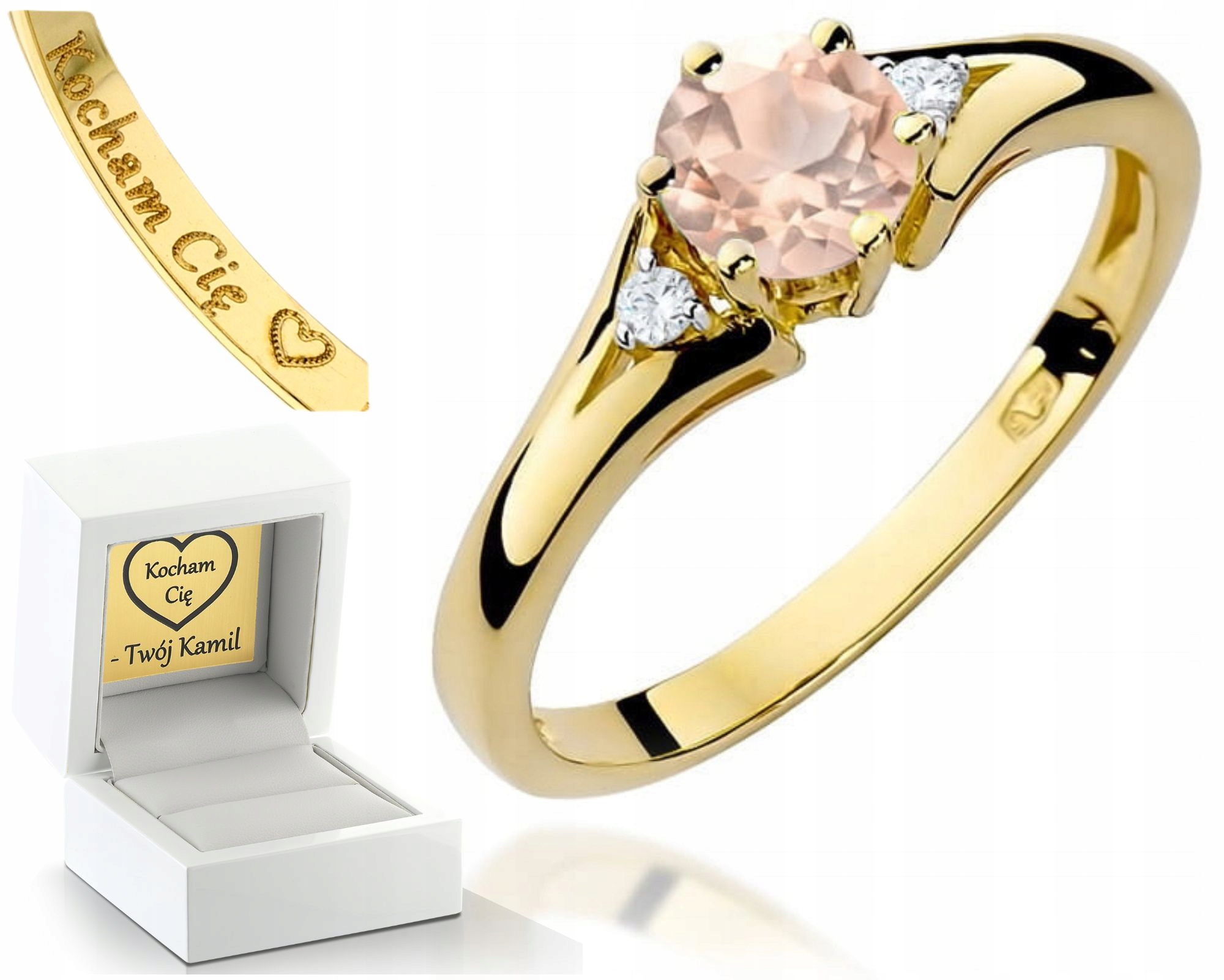 Zlatý Prstýnek S Brilianty A Přírodním Kamenem Morganit 585 Gravírování