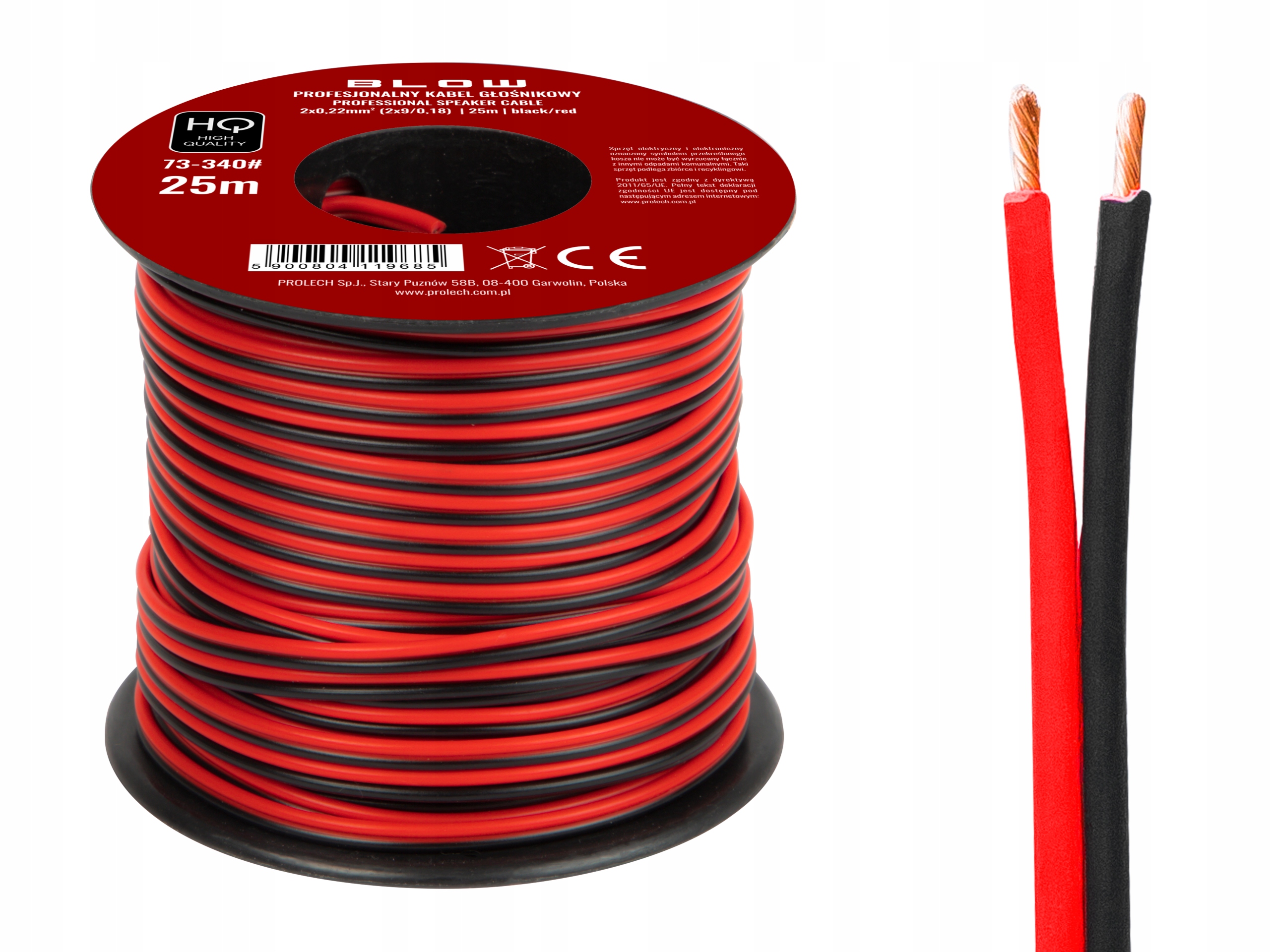 Kabel przewód głośnikowy BLOW HQ 2x0,22mm 25m EAN (GTIN) 5900804119685