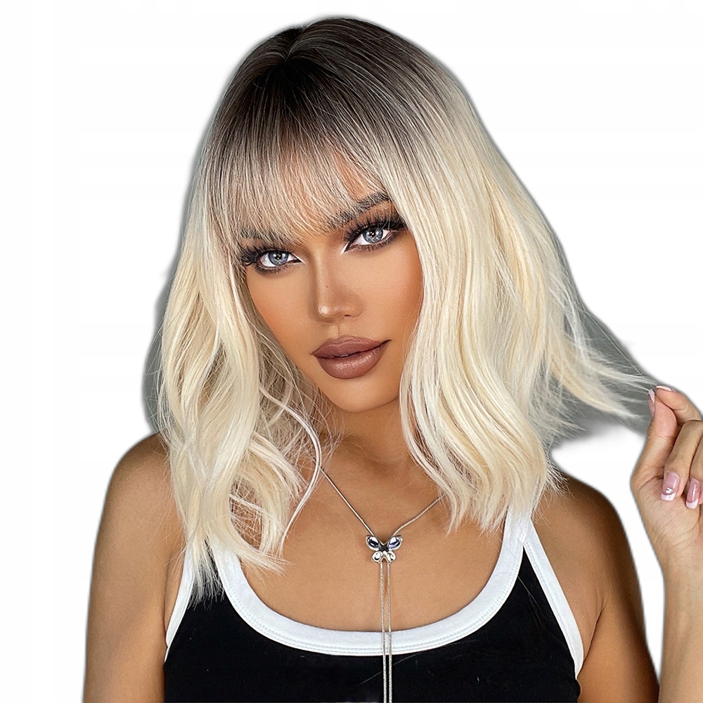 Peruka jasny blond bob fale Jak naturalna czepek