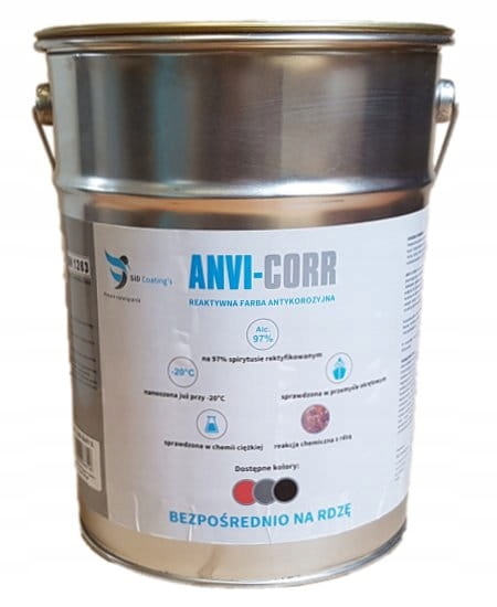 Anvi-corr Reaktywna farba antykorozyjna podkładowa grunt na rdzę Czarna 5l.
