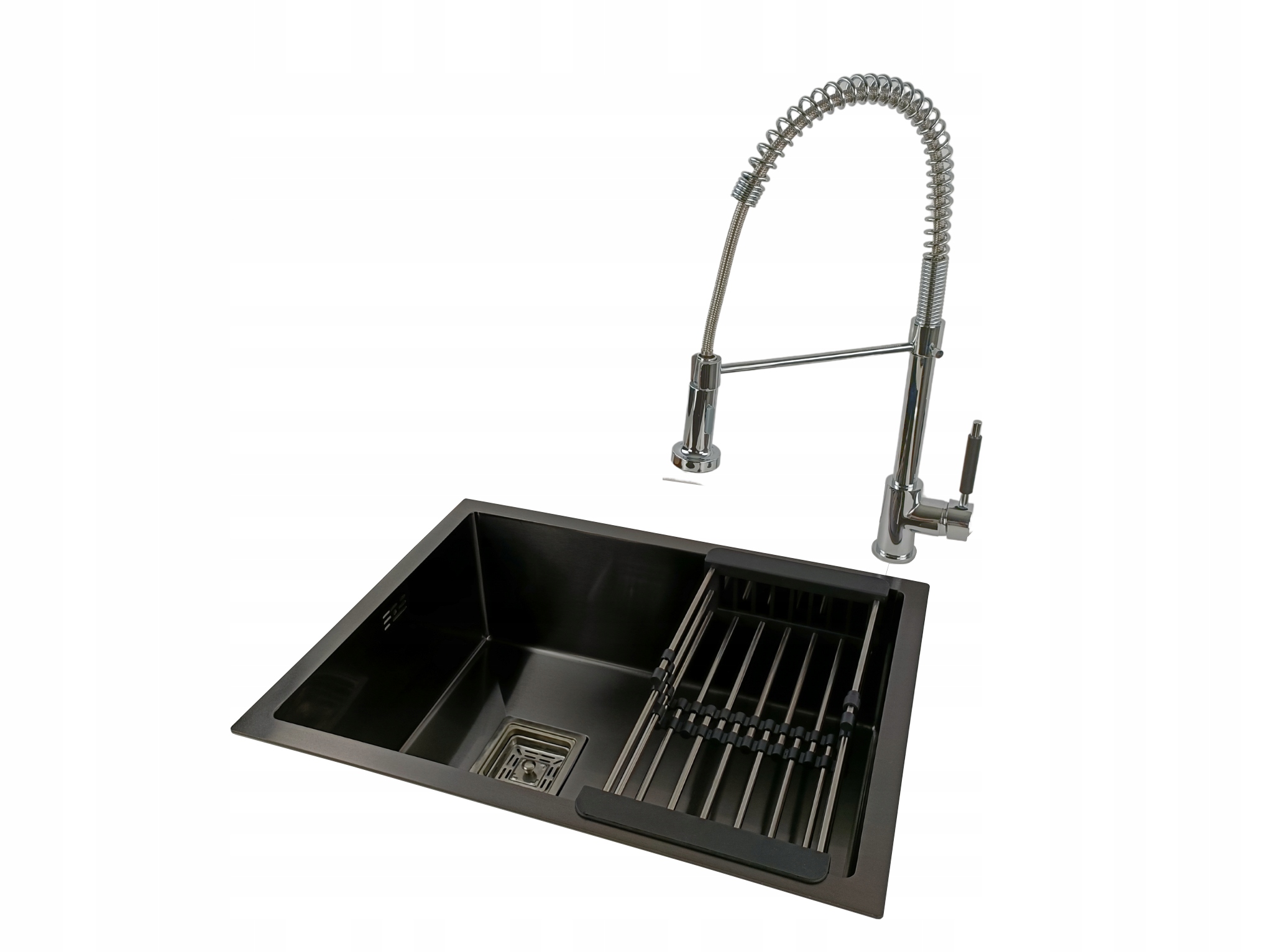 Nerezový jednodřezový dřez černý Antracit baterie sifon