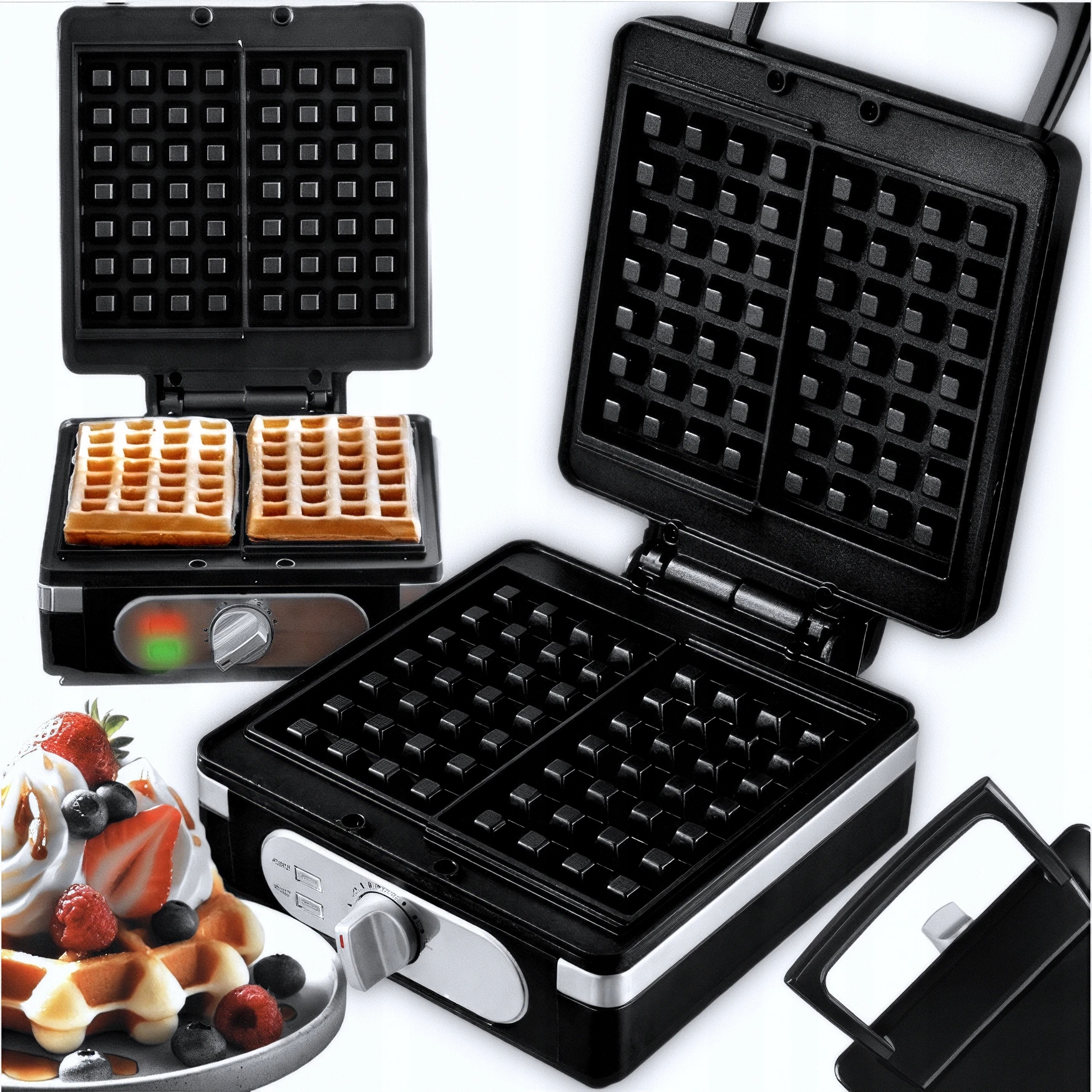 Gofrownica 2000W Na 2 Duże Gofry Regulacja Temperatury Mocna Nie Przywiera