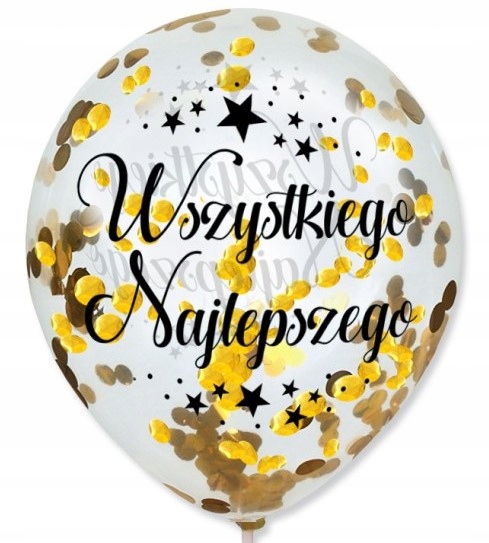 

Balony Z Konfetti Złote Wszystkiego Najlepszego