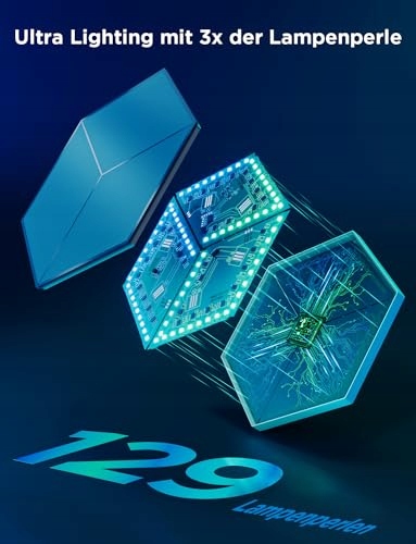 GOVEE Glide Hexagon RGBIC Lampa Ścienna LED Wi-Fi 10 Paneli Alexa Gaming — miniatura 3