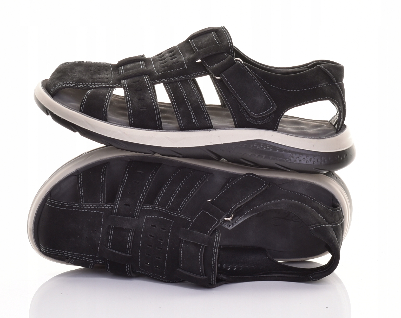 SANDAŁY MĘSKIE KLASYCZNE NA RZEPY KOMFORTOWA WKŁADKA WYGODNE CZARNE