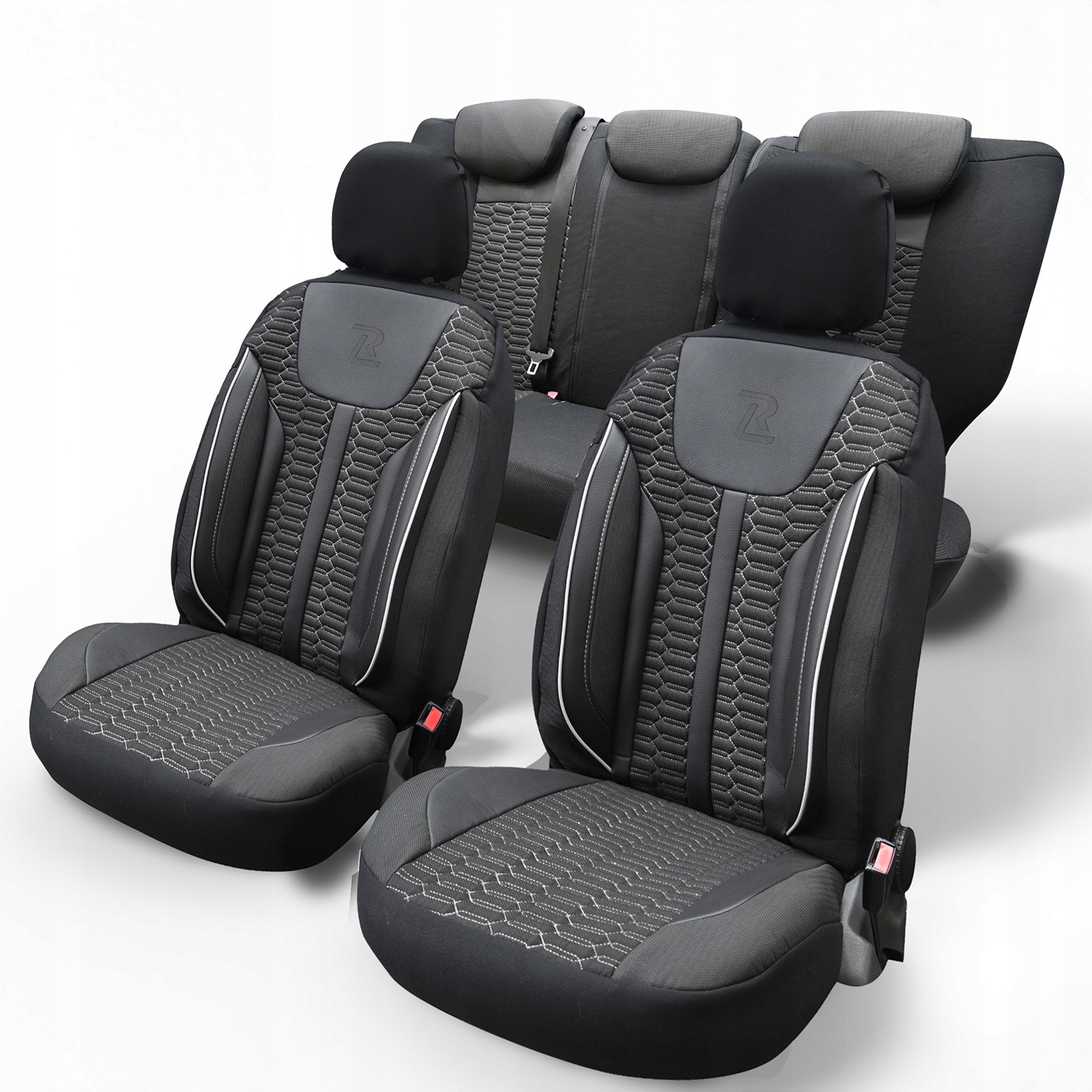 Pokrowce na Fotele Samochodowe Zeta czarno szare sportowe materiał grube