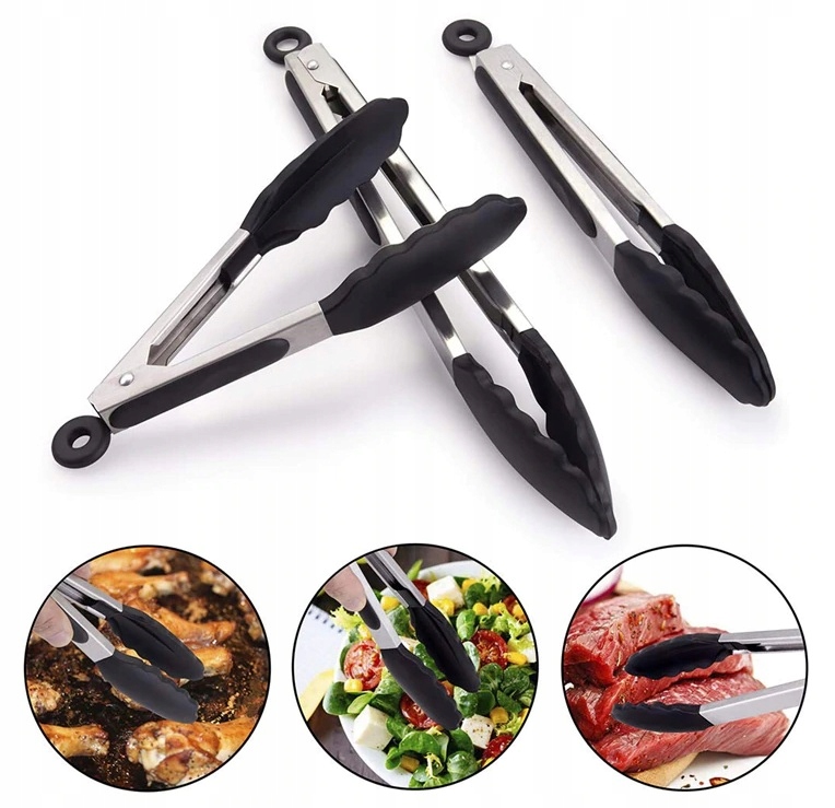 SZCZYPCE KUCHENNE SILIKONOWE KUCHNI PATELNI szare