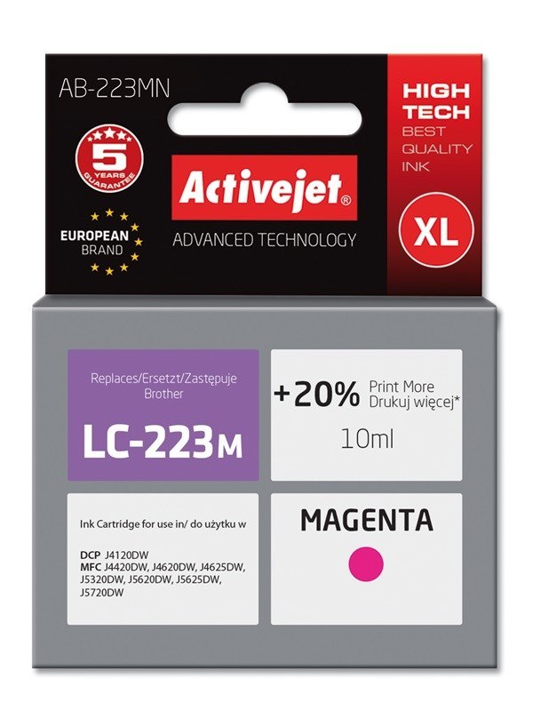 Tusz Activejet AB-223MN (zamiennik Brother LC223M; Supreme; 10 ml; czerwony