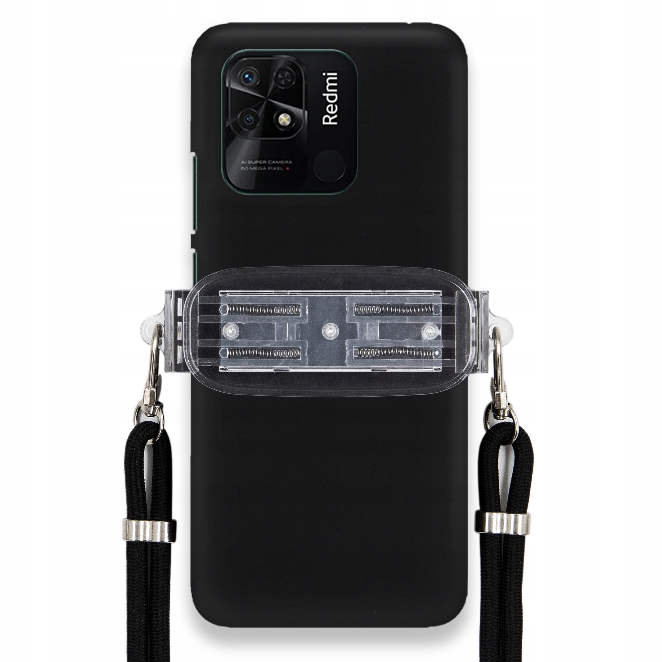 Puzdro Pre Xiaomi Redmi 10C 4G Smooth Case Univerzálny Držiak, Čierna Šnúrka