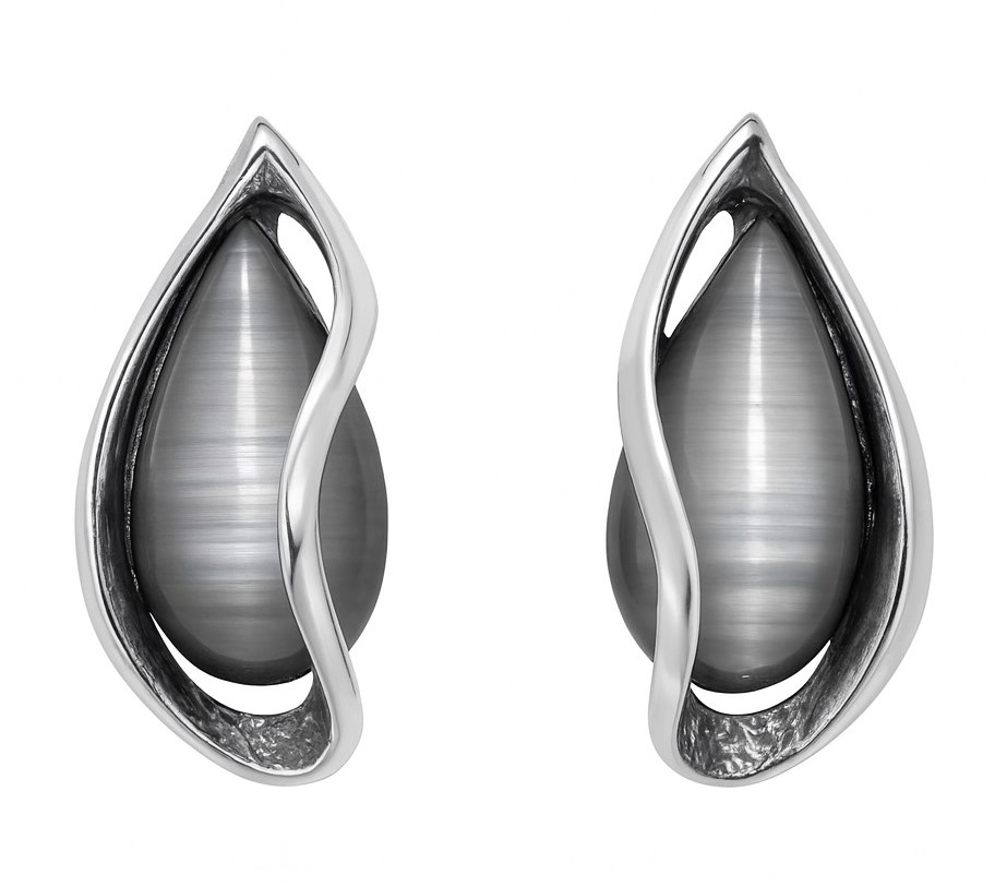 Stříbrné Opalizující Klipy K438, Hedvábný Kámen