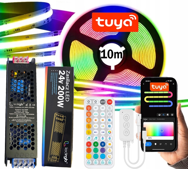 Led Páska 10 m Cob Neon Rgbic Wifi Tuya Aplikace Dálkový Ovladač Sada Napájecího Adaptéru 24 V