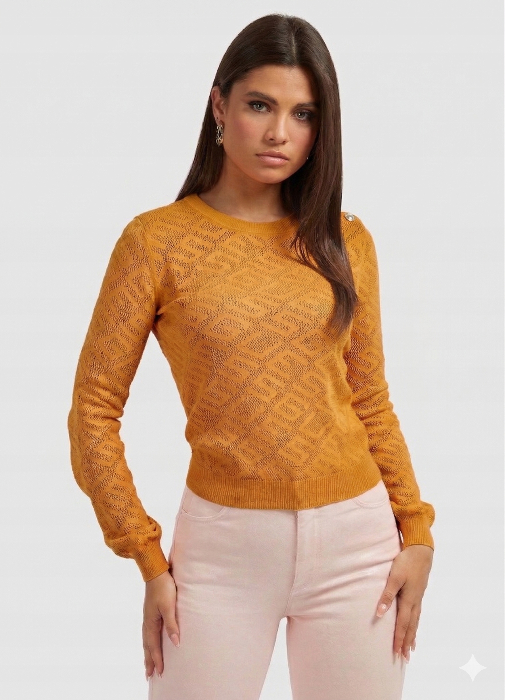 Guess Oranžový Dámský Svetr S Ažurovým Vzorem M Gga