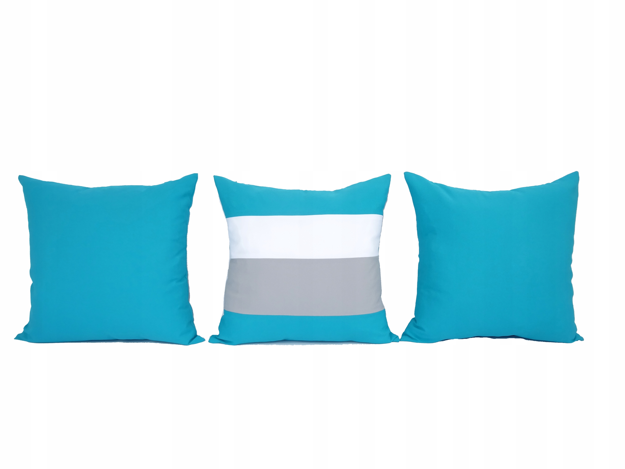 

3 poduszki dekoracyjne turkusowe i w paski