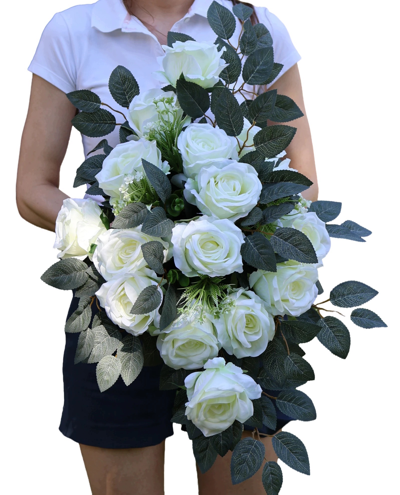 Dekorace Svazek Bílé Růže Premium (12 cm) Umělé Květy Na Hrob Hřbitov