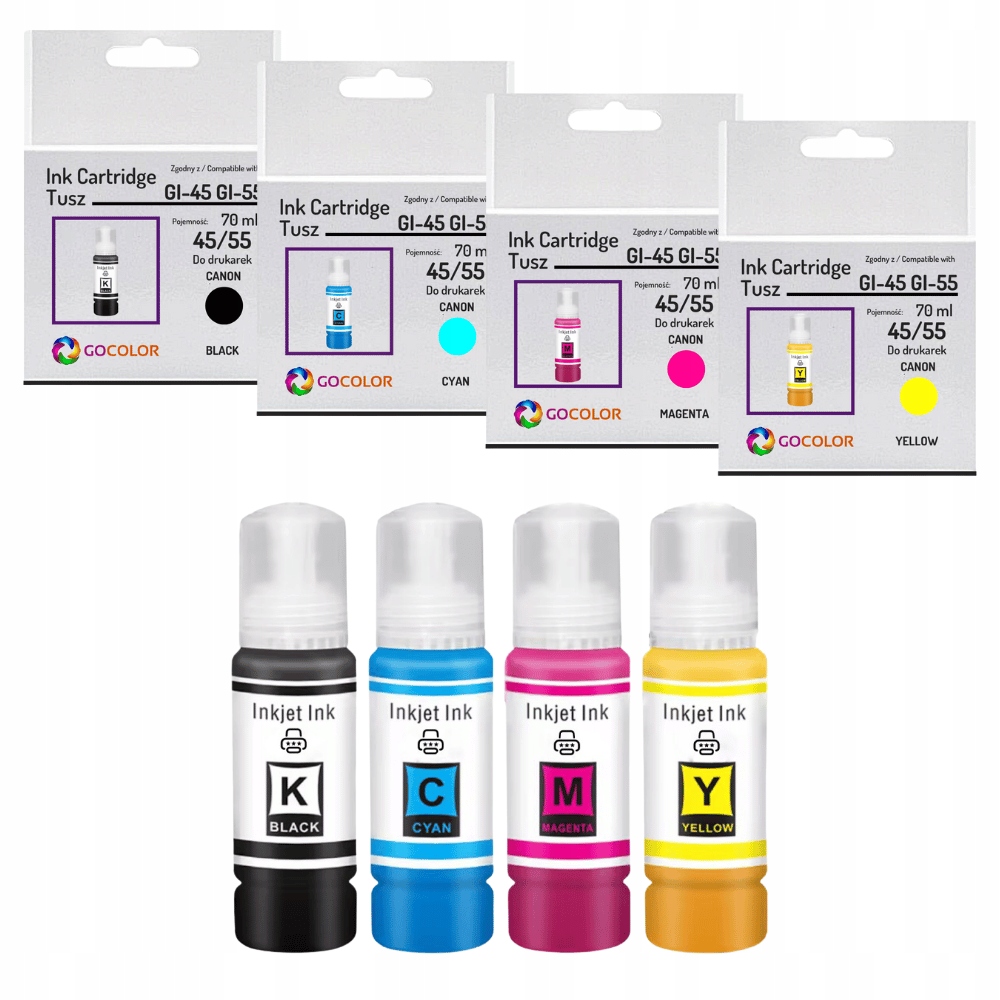 Nowy 4x tusz GI45Y GI55Y GI-45 GI-55 Cmyk do Canon Maxify GX2040 GX1040