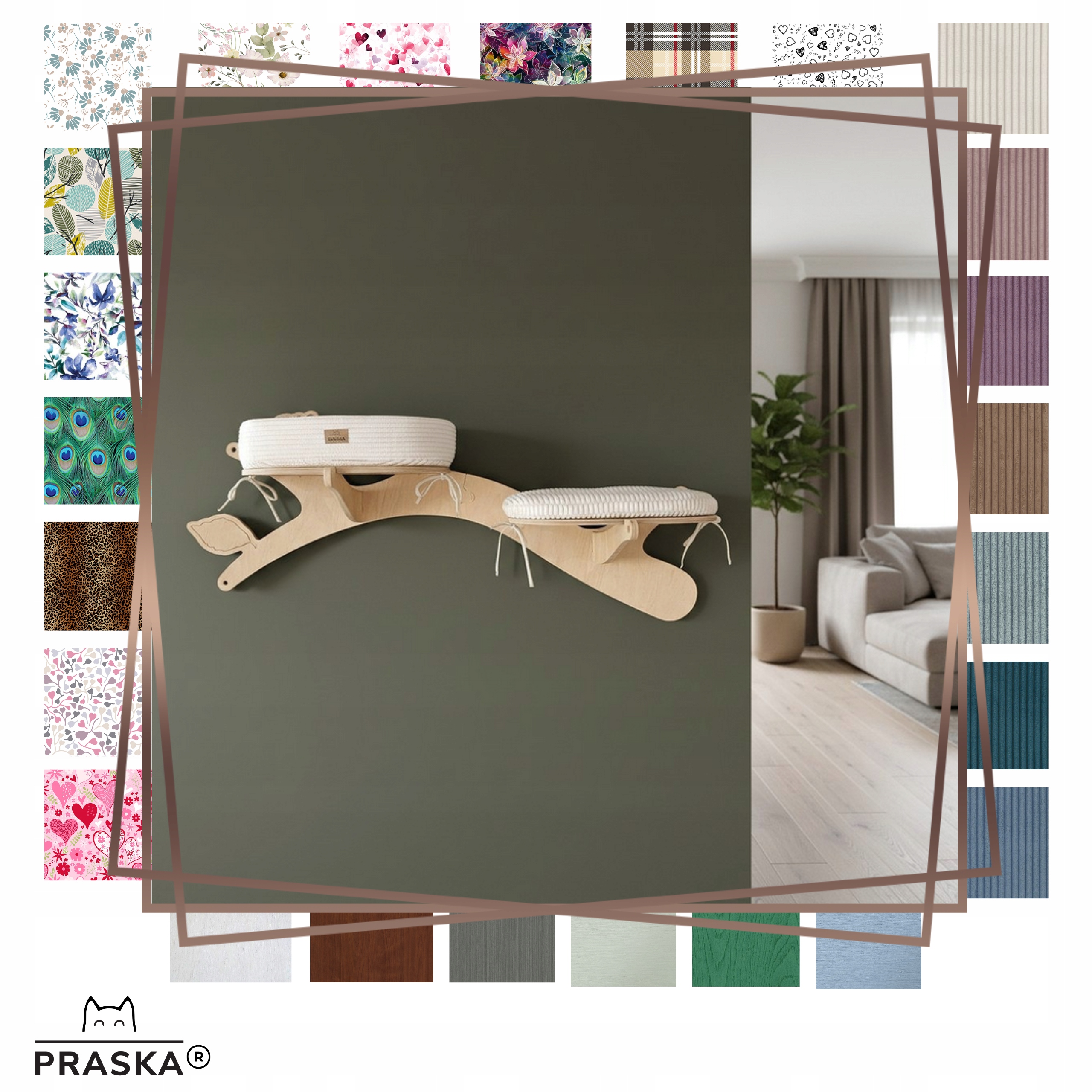 Levně Praska polička na zeď pro kočky Větev Hnízdečko 50x35 cm překližka Barva