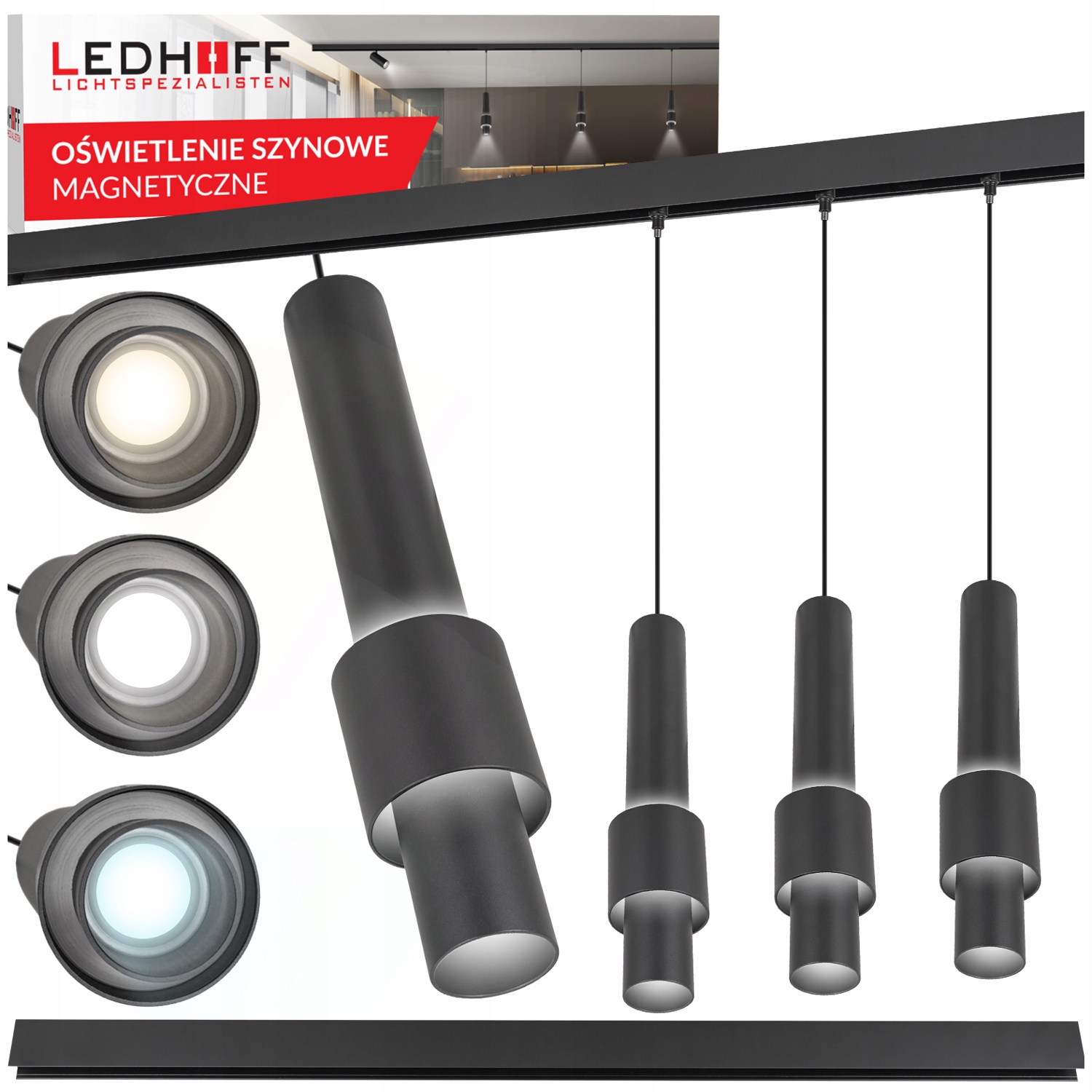 Magnetická lišta 1 m 3x Led stropná bodová lampa 12 W 3 farebné káble