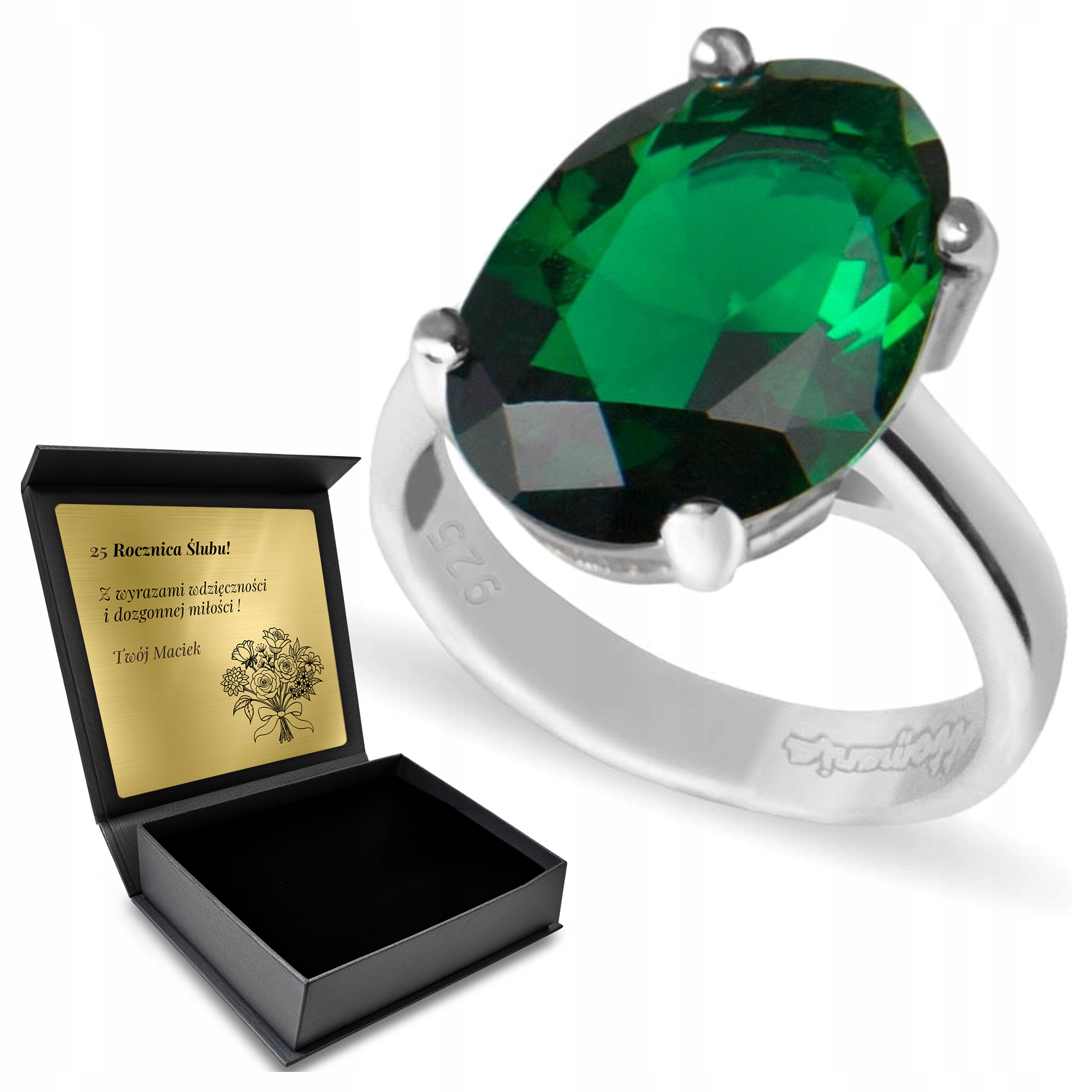 Prstýnek 925 Se Smaragdem, Šperky Pro Ženu Gravírování Bonus