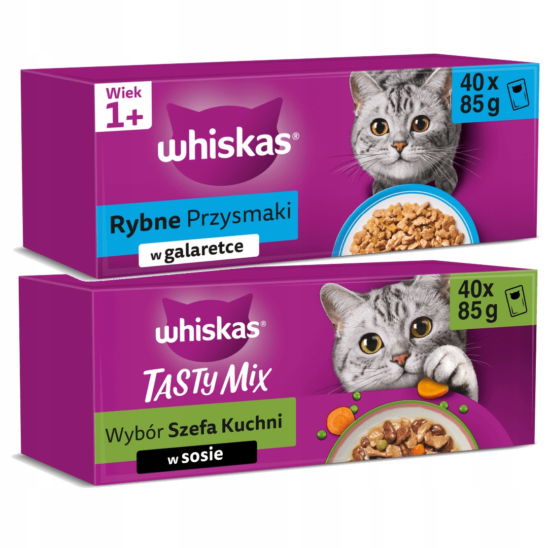 Whiskas 80x85g Karma Dla Kota Tasty Mix Sos Rybne Przysmaki Galaretka