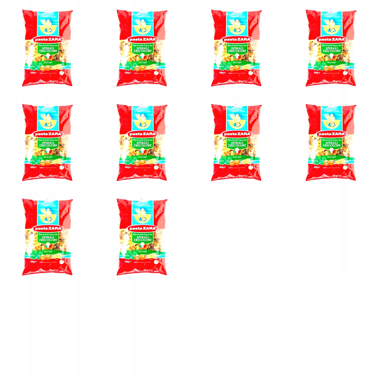 Levně 10 x 500 g Pasta Zara těstoviny vřeteno tricolore Karton