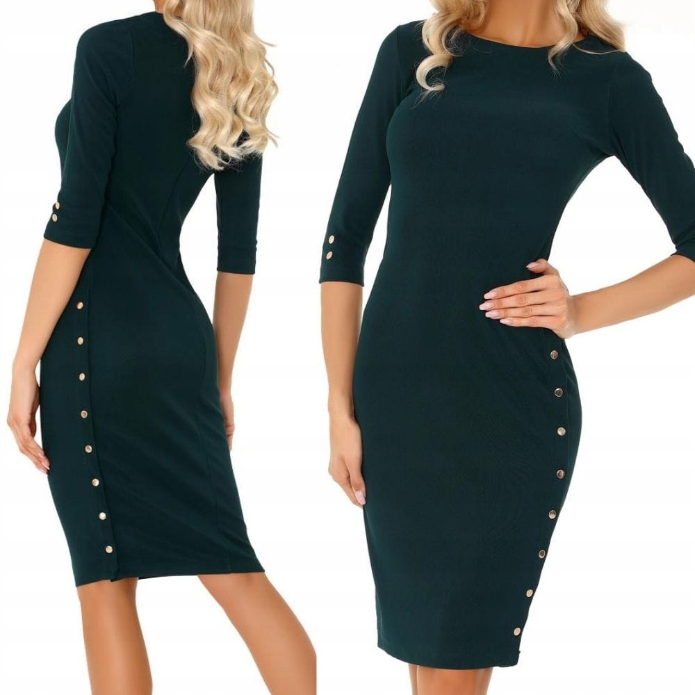 

Sukienka zielona z guzikami klasyczna prosta S