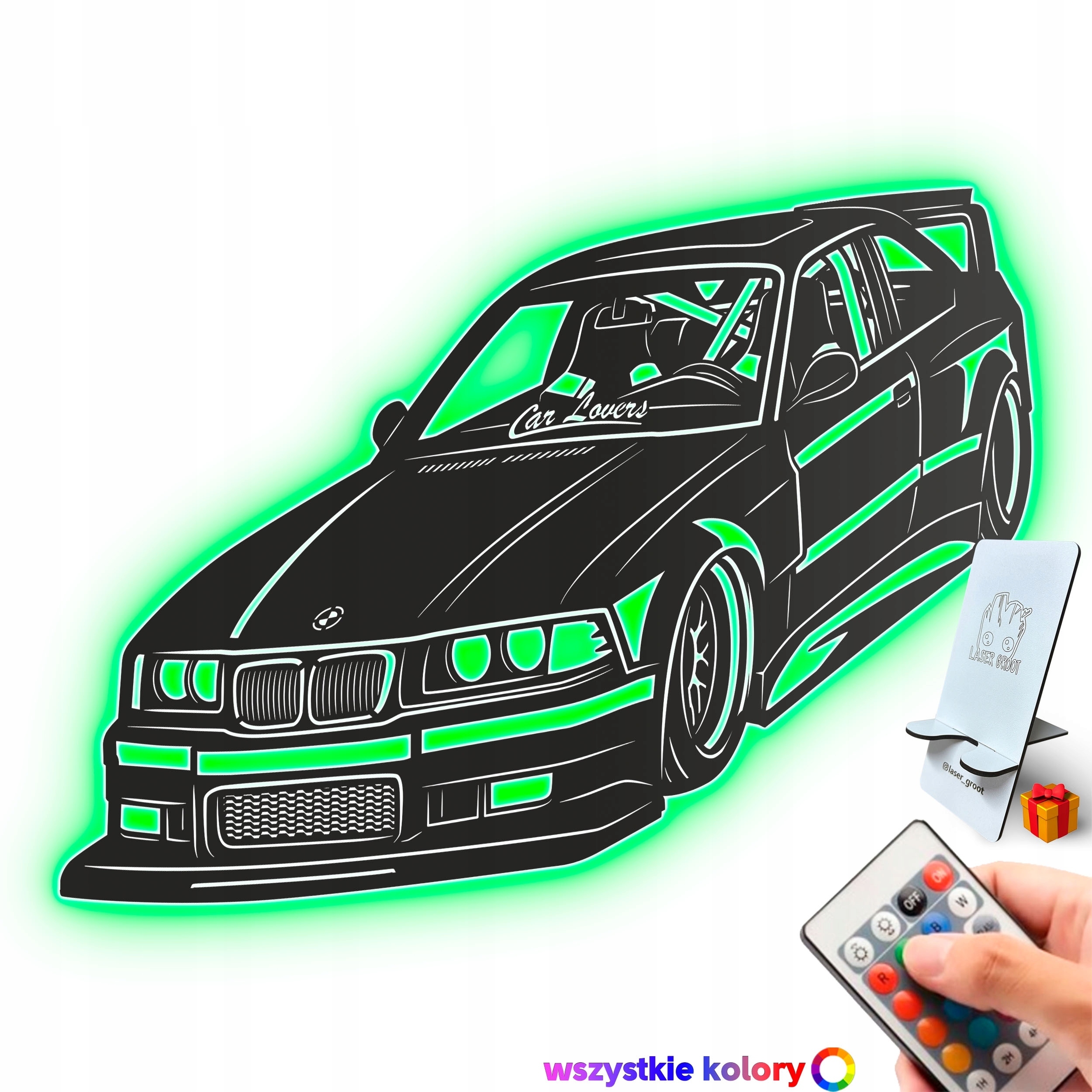 Drevený 3D obraz Bmw E36 Nástenná Dekorácia Darčeková nočná Led lampa XL