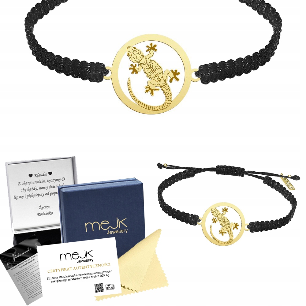 Zlatý náramek s gekonem 925 Makramé Dárek Šperky Gravírování Bonus