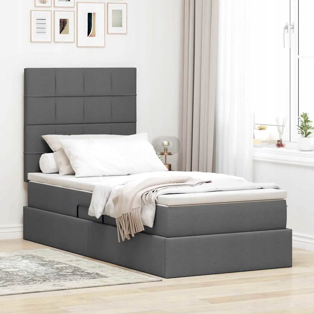 vidaXL Postel s úložným prostorem a matrací Tmavě šedá 90 x 200 cm