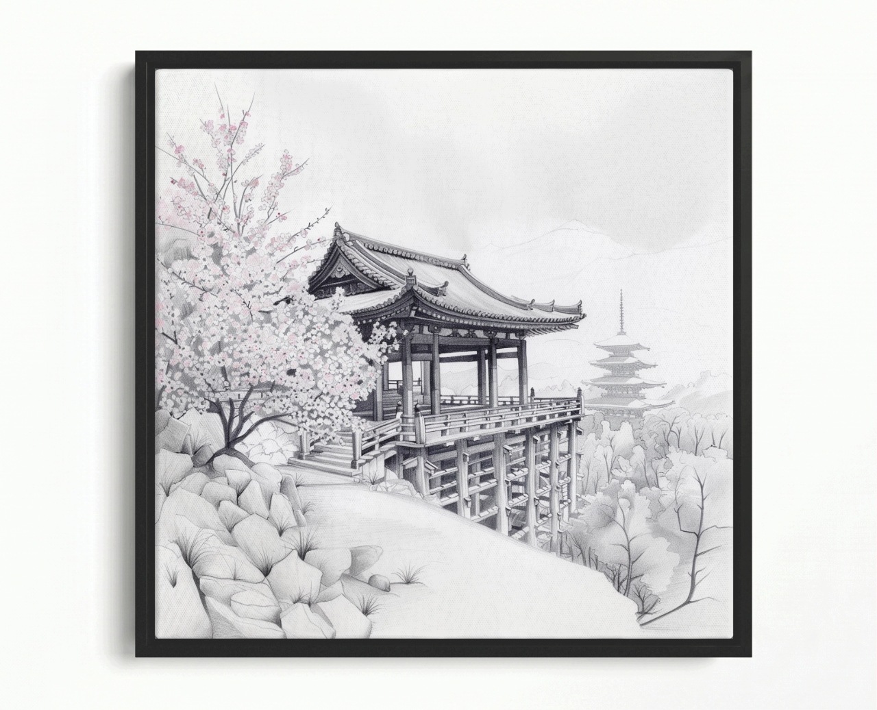 Obraz Rám Americká Krajina Grafika Park Zahrada Japonsko Sakura 50x50