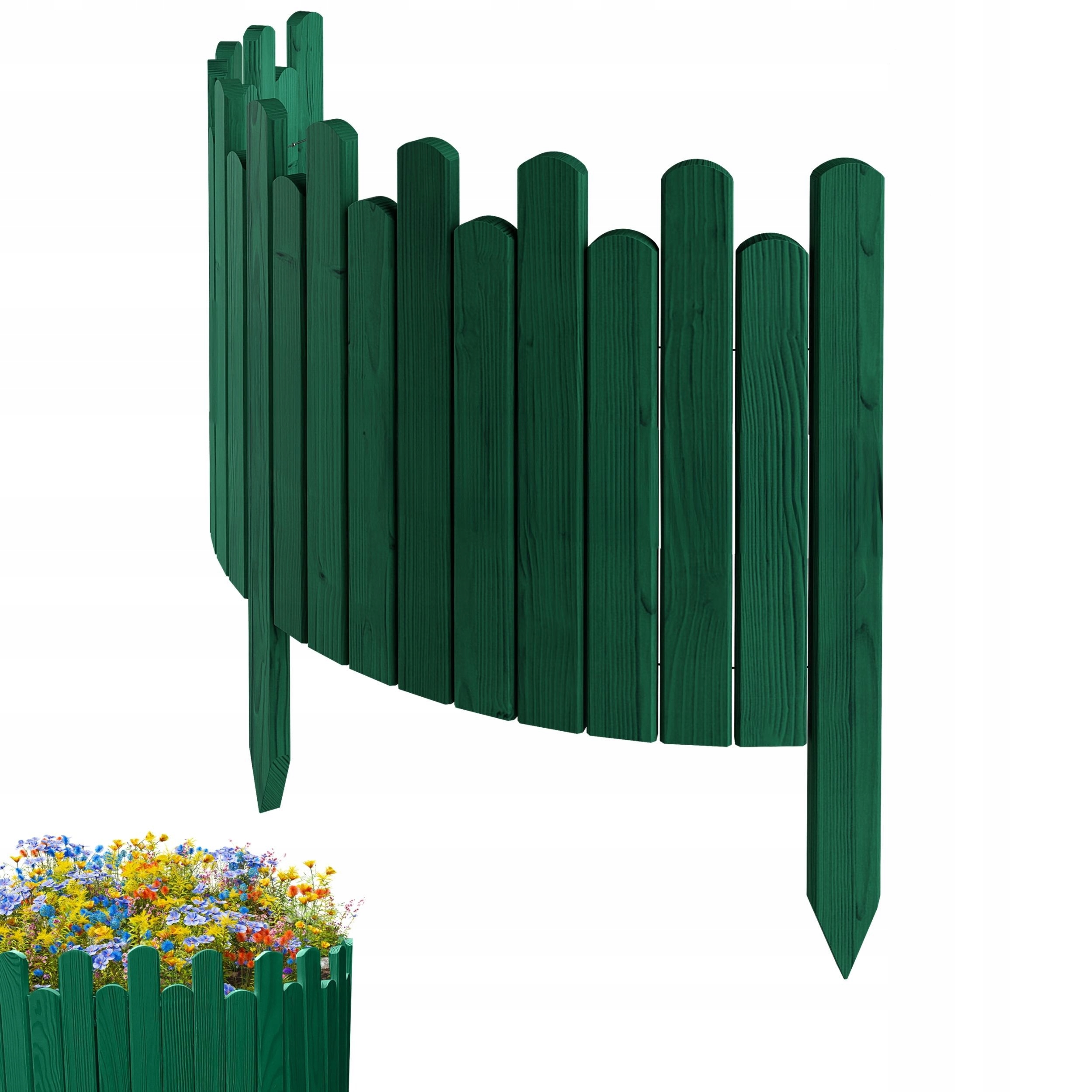 Zahradní Plot dřevěný, pružný, obrubník záhonků 100 x 40 cm Zelený