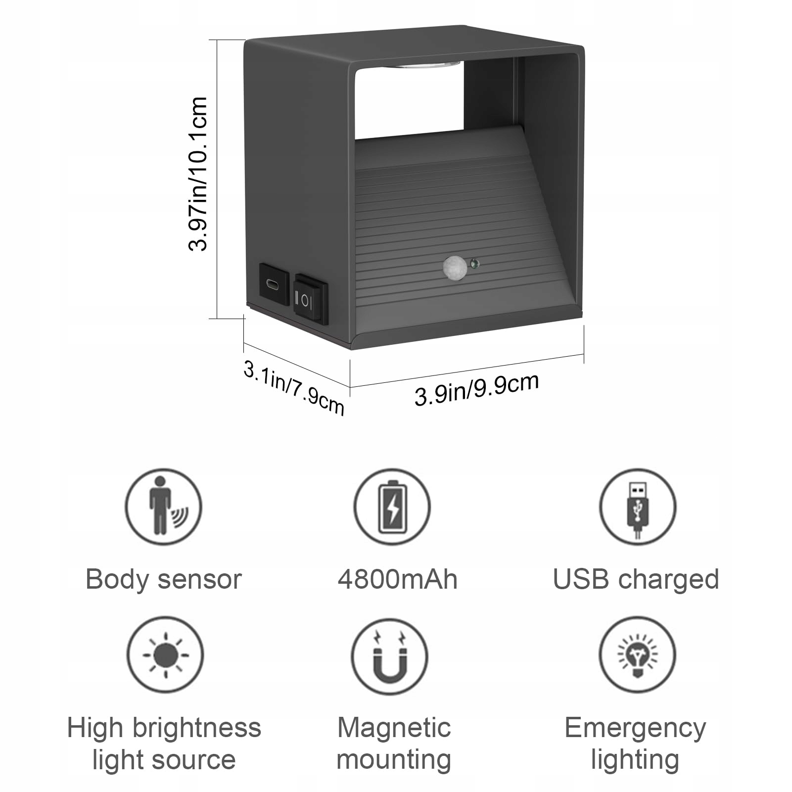 Lampka Ścienna LED Z Czujnikiem Ruchu Magnetyczna USB 5W Ciemnoszara K-BRIG — miniatura 2
