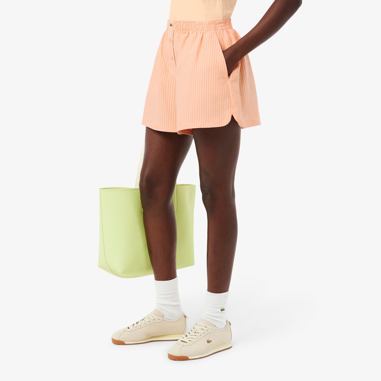 Lacoste Kraťasy Oversized Lněné Šortky Oranžové 36