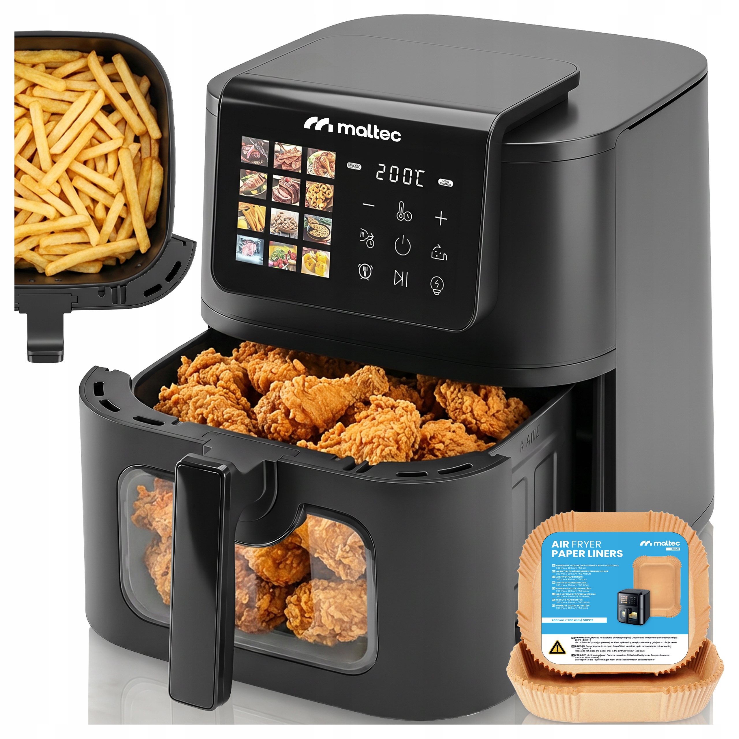 Beztuková Fritéza 8 L 2000 W Air Fryer Veľké Okienko Fritéza Podnos