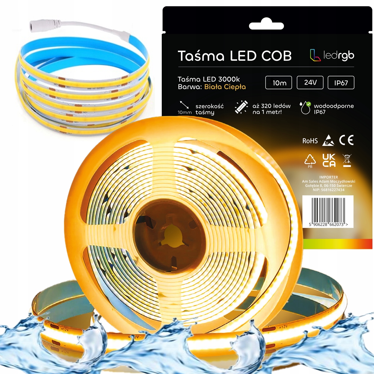 Led páska Neon Cob 24V 10 m 320/m 3000K Bílá Teplá Voděodolná IP67 10 mm