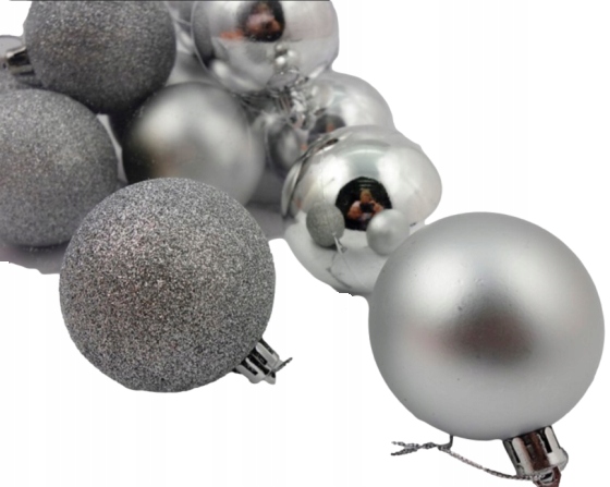 

Srebrne Bombki Plastikowe 6 CM Brokat Bombka 12SZT