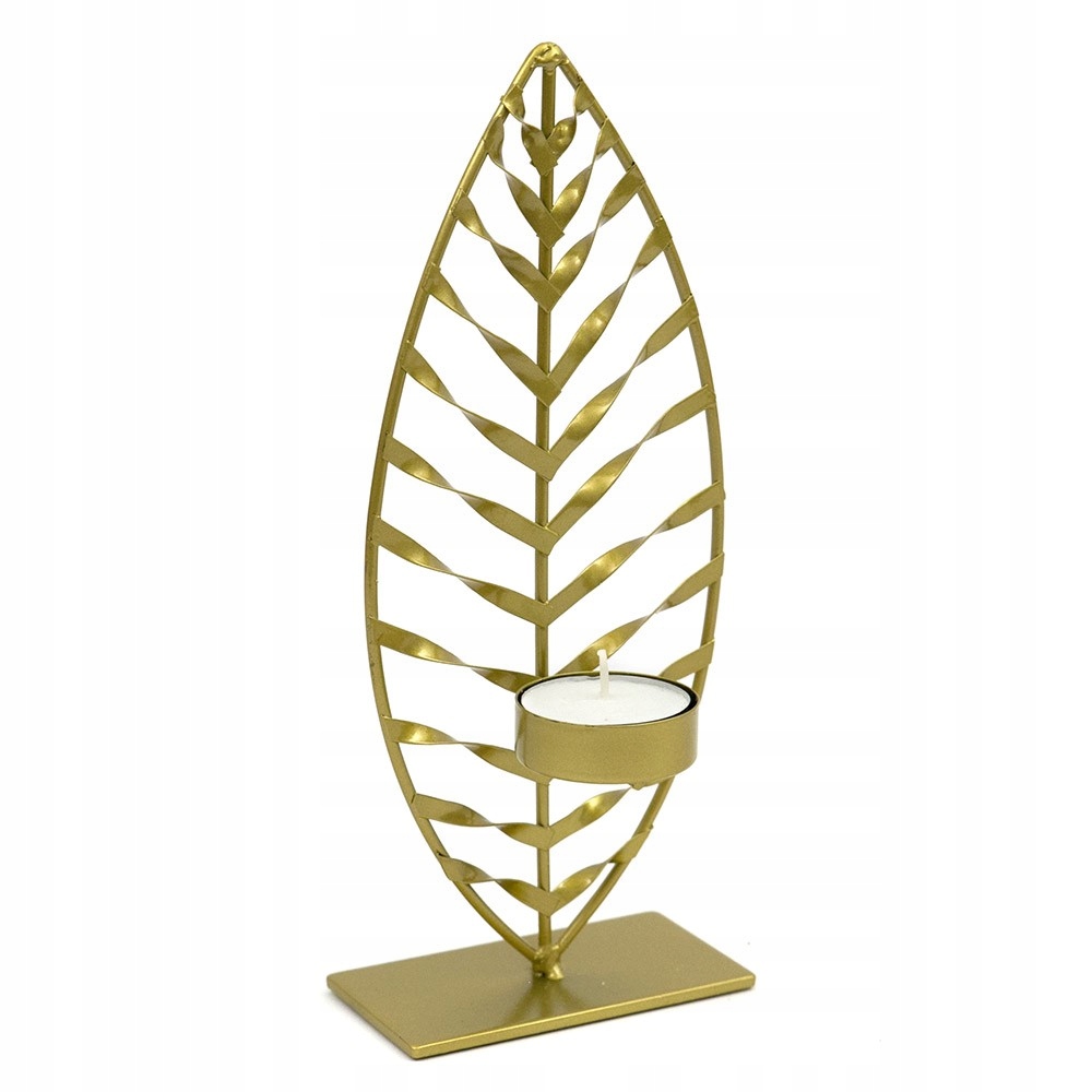 ŚWIECZNIK METALOWY ZŁOTY LIŚĆ 22x9x5cm TEALIGHT