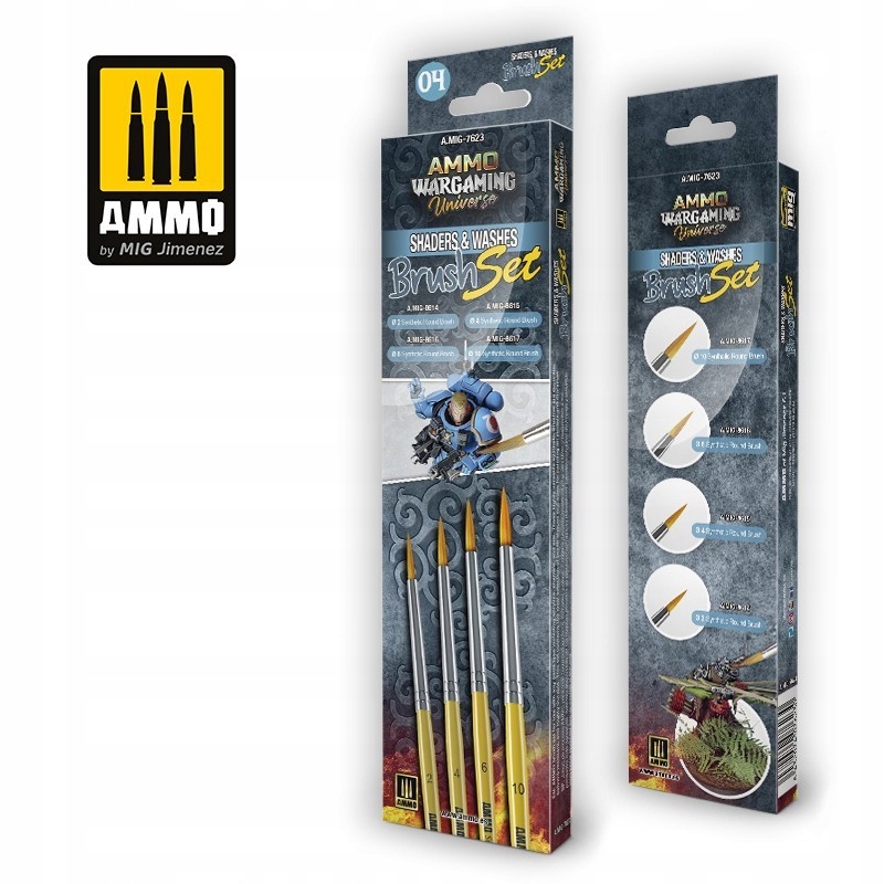 Zestaw pędzli Ammo Mig 7623 Shaders & Washes Brush Set