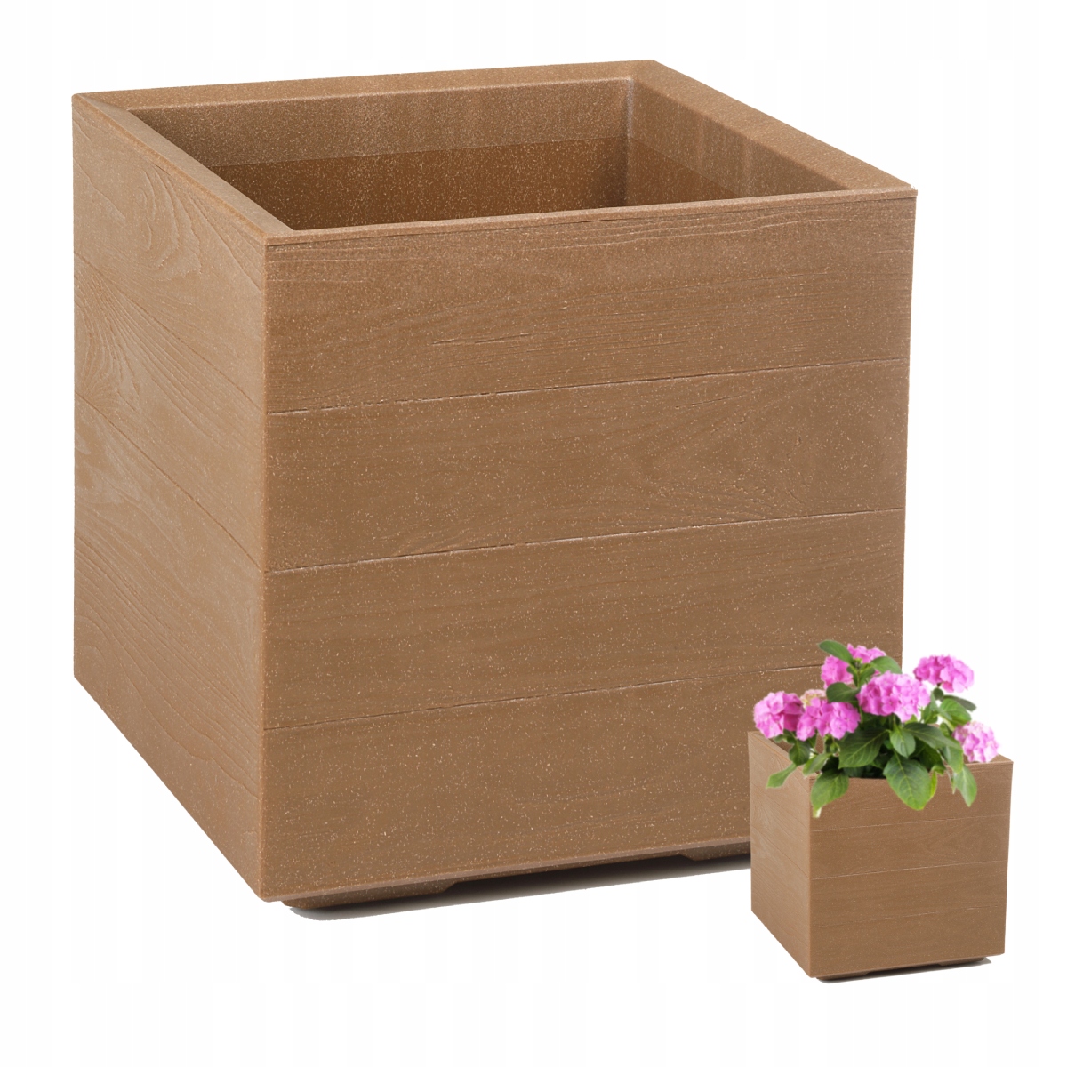 Kvetináč na kolieskach KARO ECO WOOD 40x40 NAT.WOOD Farebné odtiene hnedej a béžovej