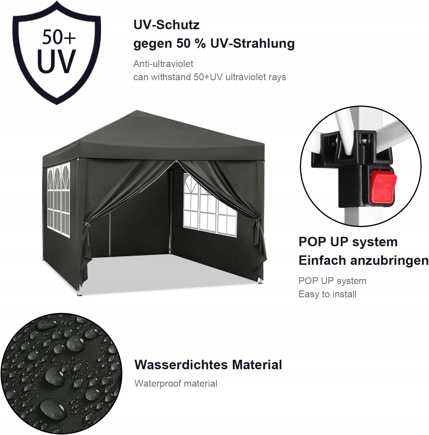ТЕНТ САДОВЫЙ ПАВИЛЬОН Pop-Up UV50+ серый 3x3x2.5 Производитель другое