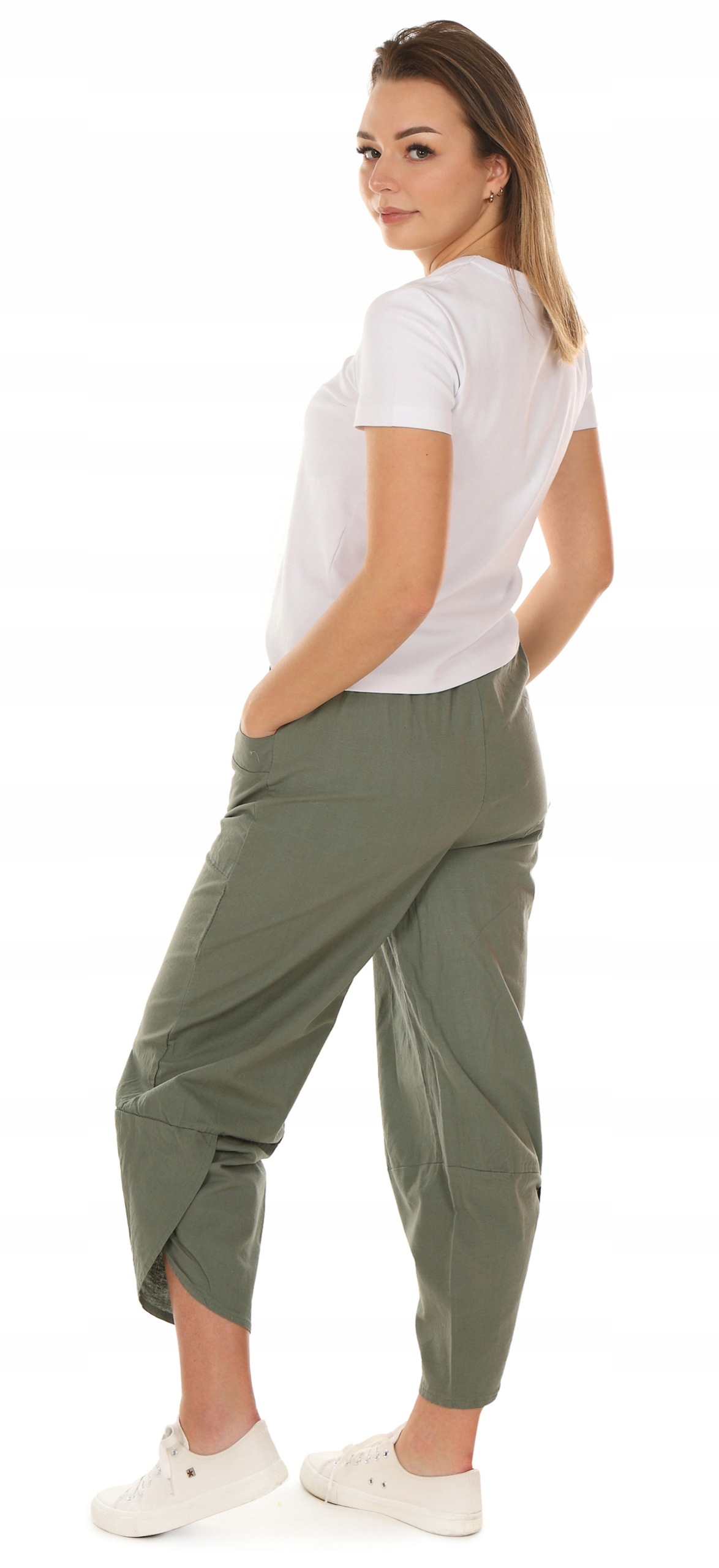 F671 Lniane SPODNIE 7/8 Tulipany Model F671