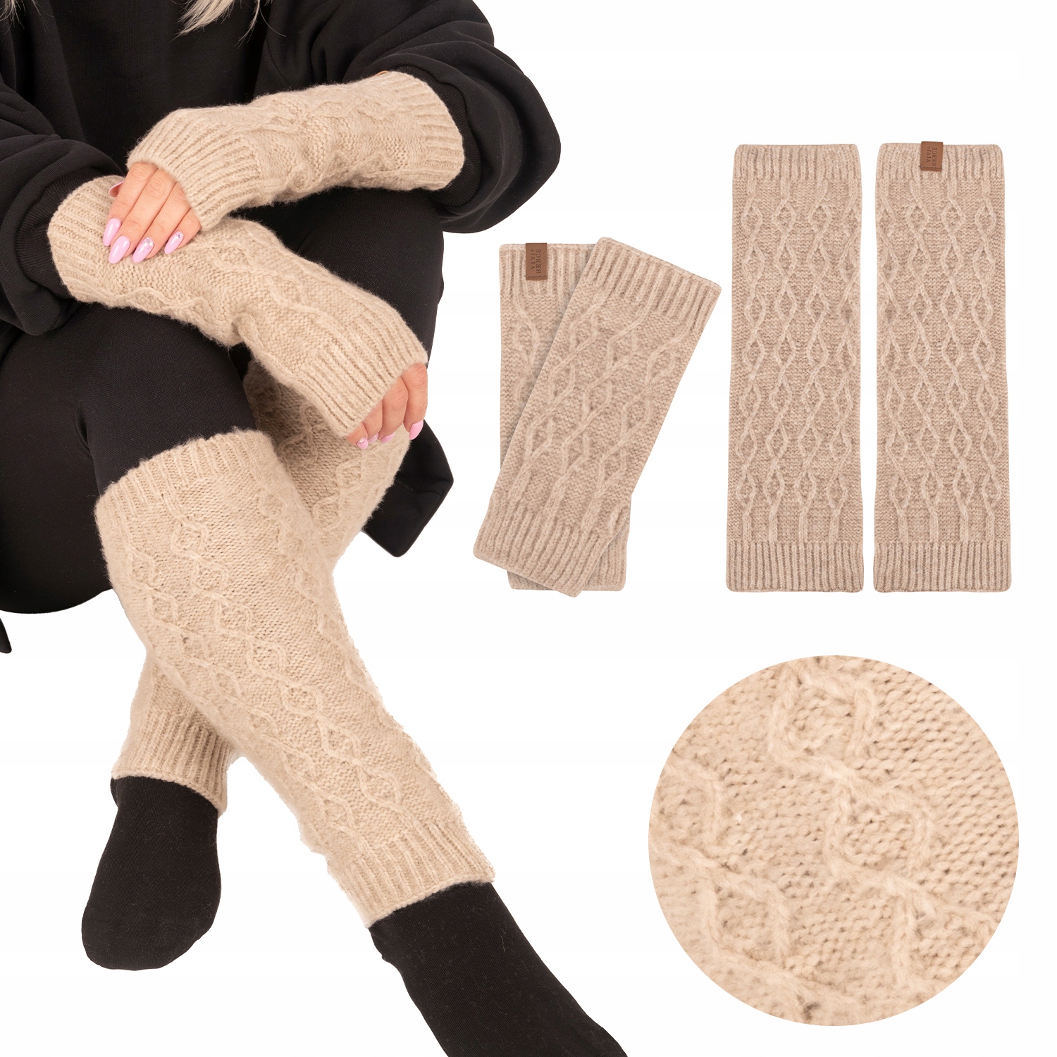 Vivisence 7300 kmpl béžové dámské zimní návleky na nohy a ruce Komplet