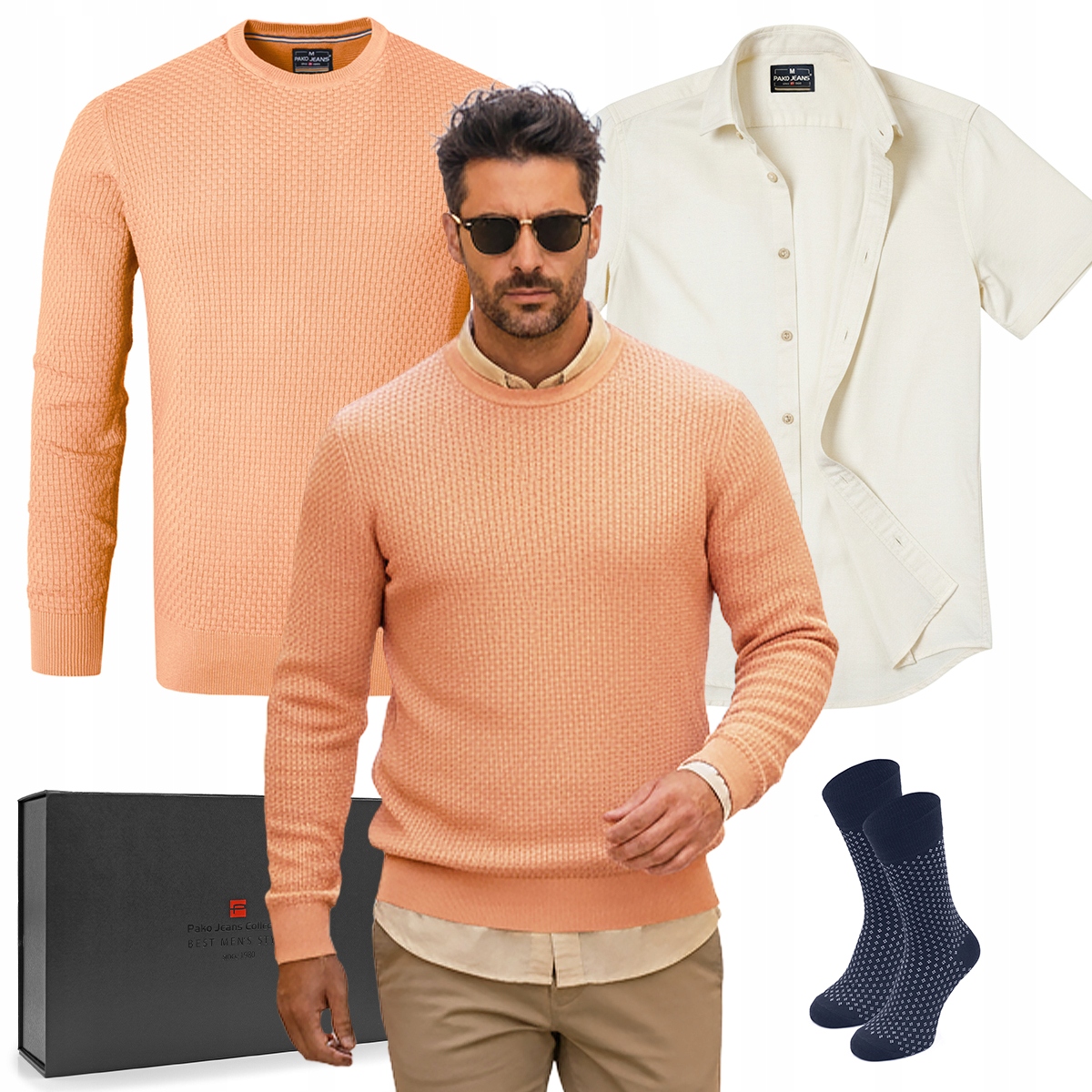 Elegantní dárková sada pro muže – košile a svetr Pako Jeans L