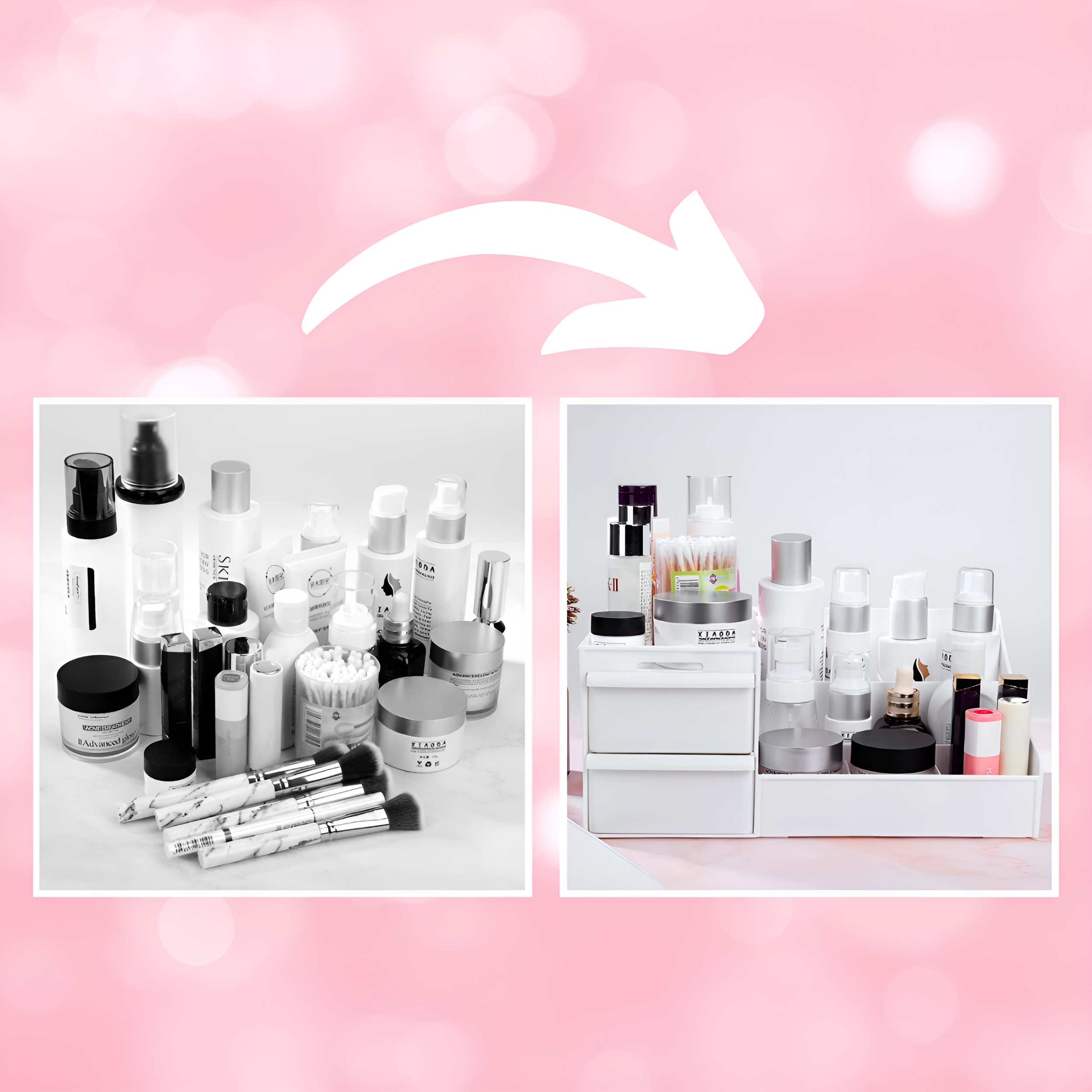 SZKATUŁKA ORGANIZER NA KOSMETYKI POJEMNIK KUFEREK NA BIŻUTERIE 2 SZUFLADY Głębokość produktu 16 cm