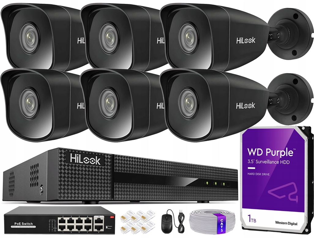 Ip monitorování Sada 6 kamer 5Mpx PoE IPCAM-B5 Záznamník až 8Mpx Disk 1TB