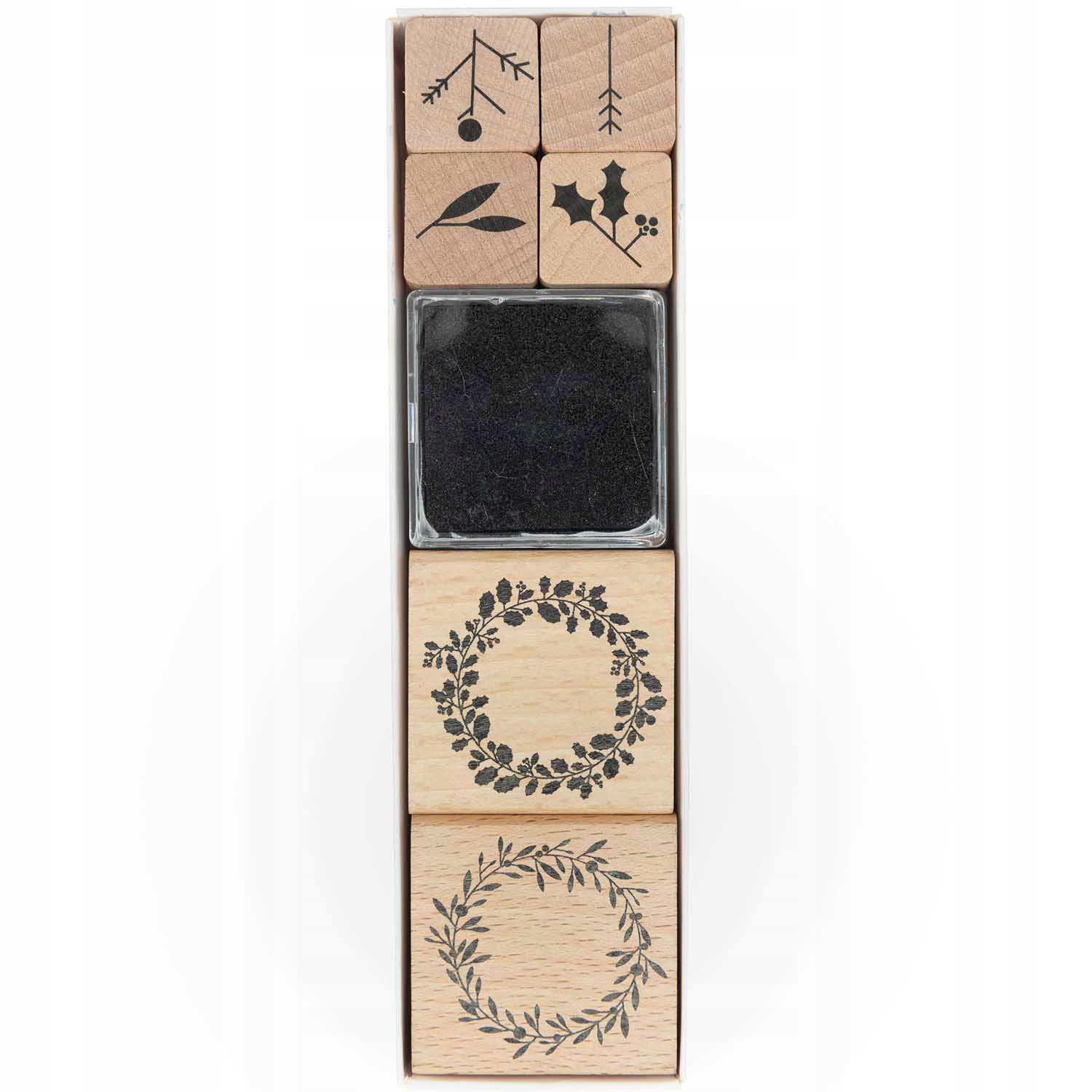 Zestaw stempli drewnianych Rico Design Xmas, wianki, 6 szt.