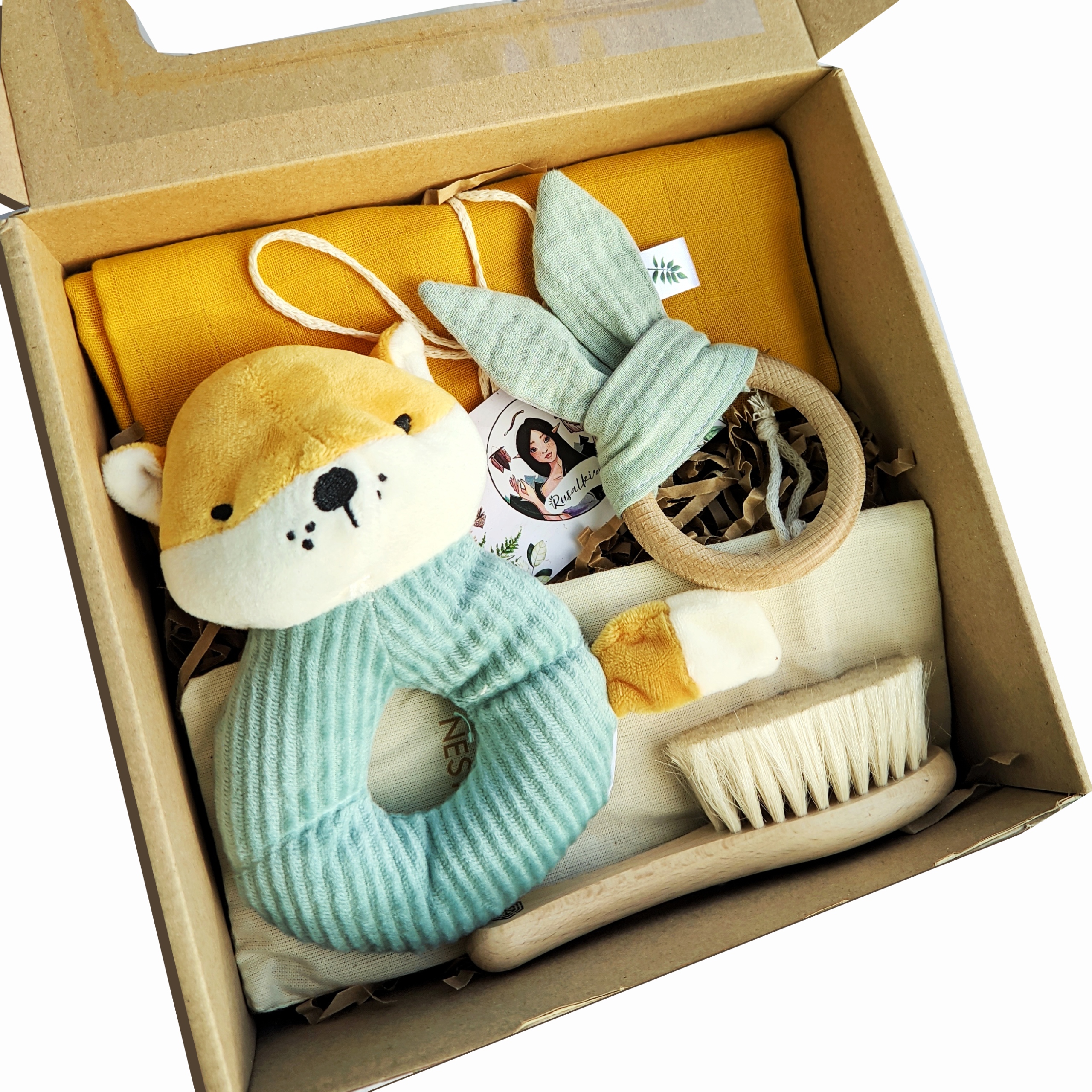 lesní výbavička pro novorozence chrastítko liška boho