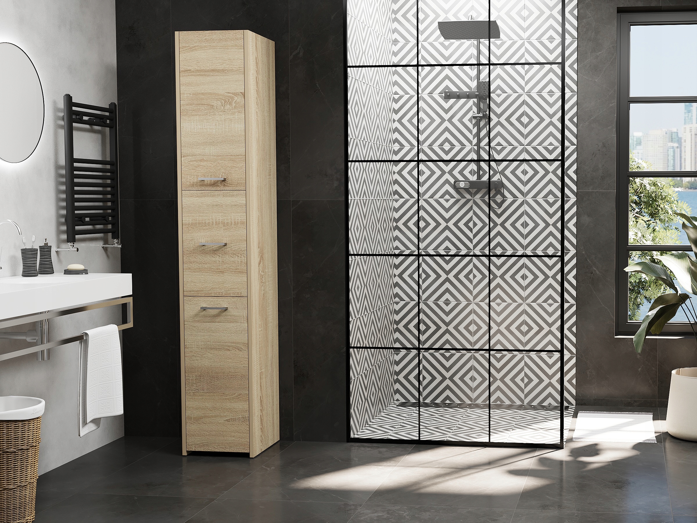 SZAFKA ŁAZIENKOWA REGAŁ SŁUPEK 30cm 3 DRZWI L-23 SONOMA