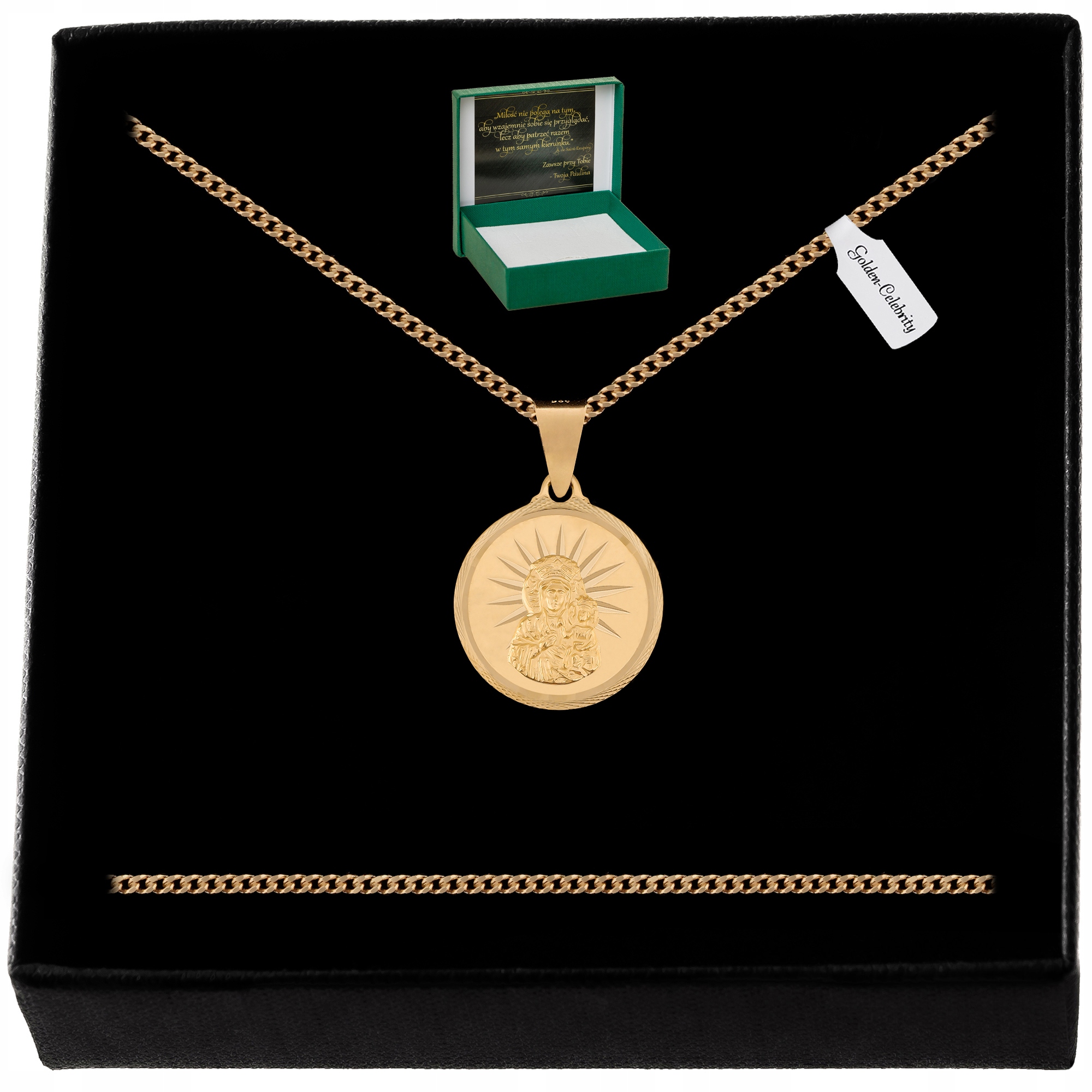 ZŁOTY ŁAŃCUSZEK PANCERKA MEDALIK 925 + GRAWER KOMUNIA CHRZEST BIERZMOWANIE