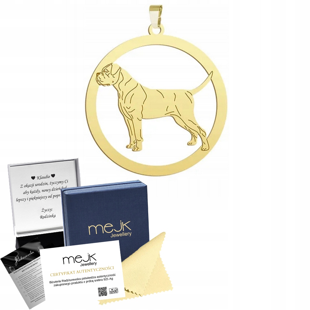 Zlatý přívěsek s Cane Corso 925 Šperky Dárek Žena Gravírování Bonus